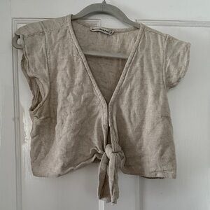 Abercrombie & Fitch cropped linen top with tie front detail